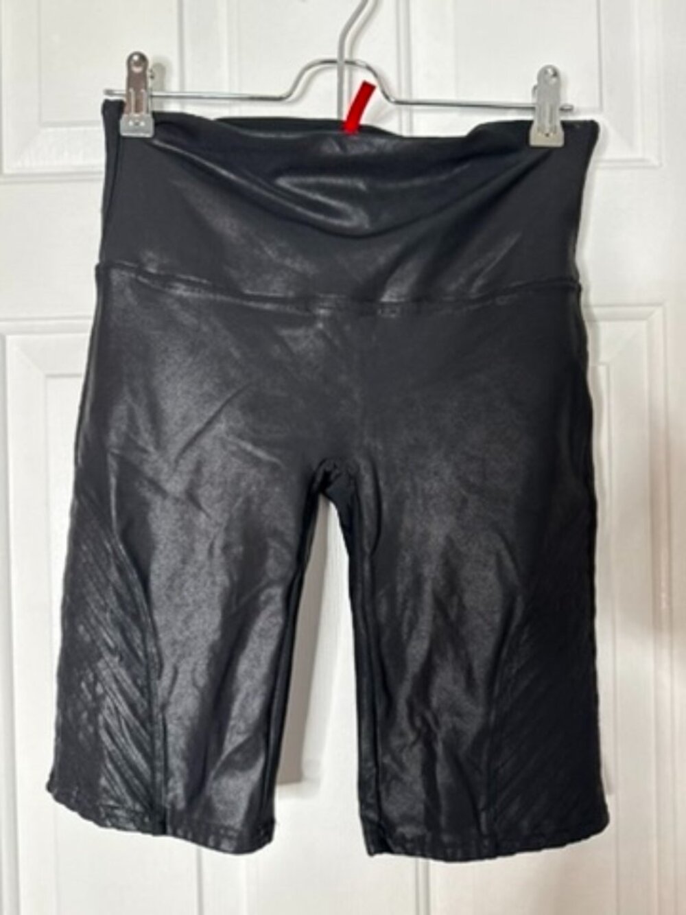 SPANX Black Faux Leather Moto Biker Shorts | Size L